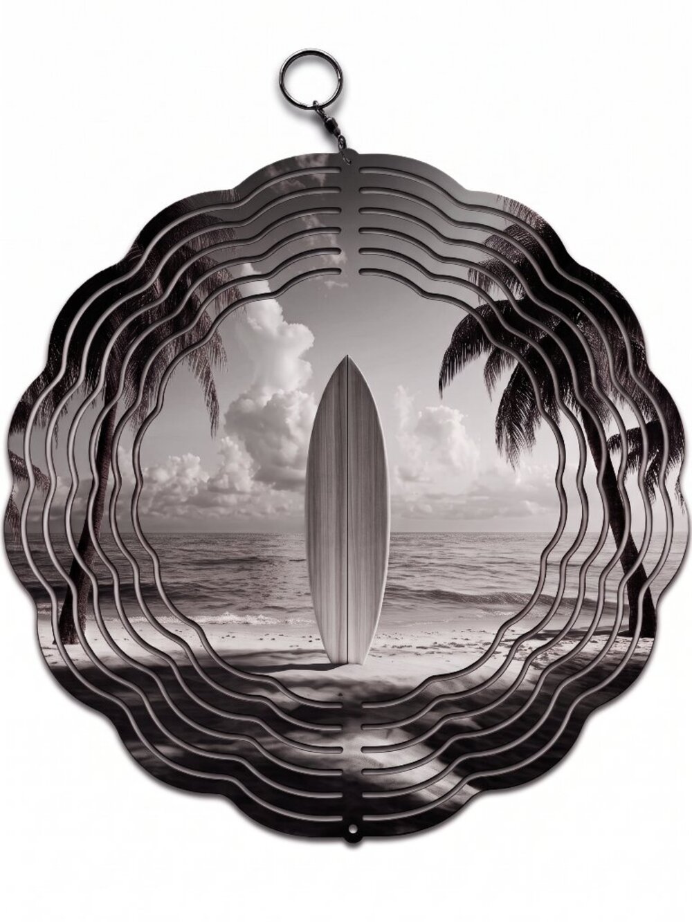 10" Sunset Surfboard Beach Kinetic Wind Spinner - Black Metal Hanging Yard Decor